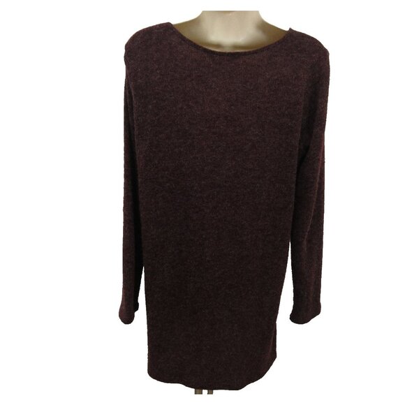 SJS Women Sweater Sz Medium Burgundy Marled Knit Tunic Long Sleeve Side Slits - Picture 2 of 6